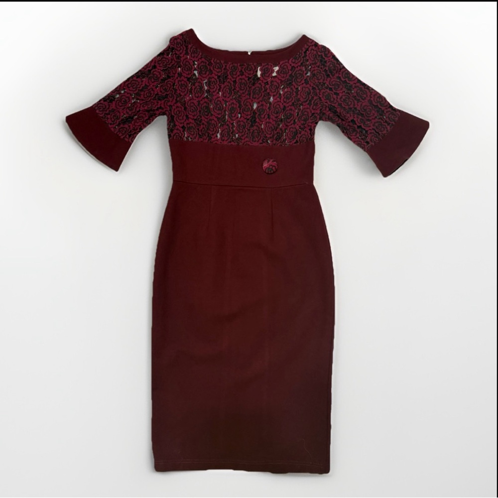 Tatyana maroon red pinup pencil dress with lace top size medium